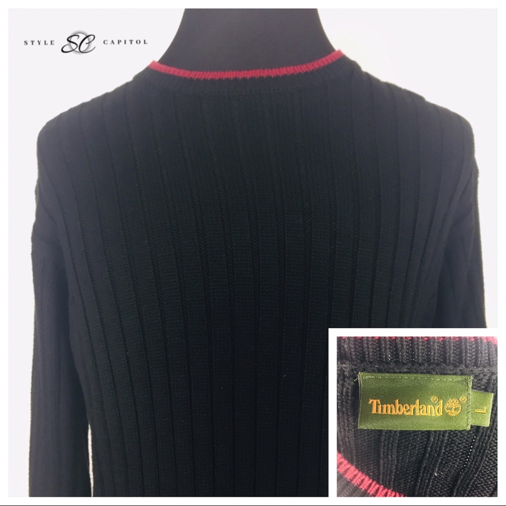 Timberland Men's Black Red Sweater LG 100% Cotton